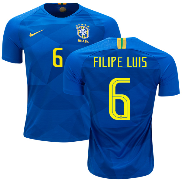 Brazil #6 Filipe Luis Away Soccer Country Jersey